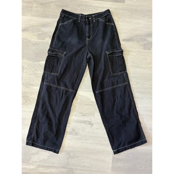 H&M Divided Gray Straight Cargo Pants Dark Wash Side Pockets Women's Size 6 - Picture 1 of 4